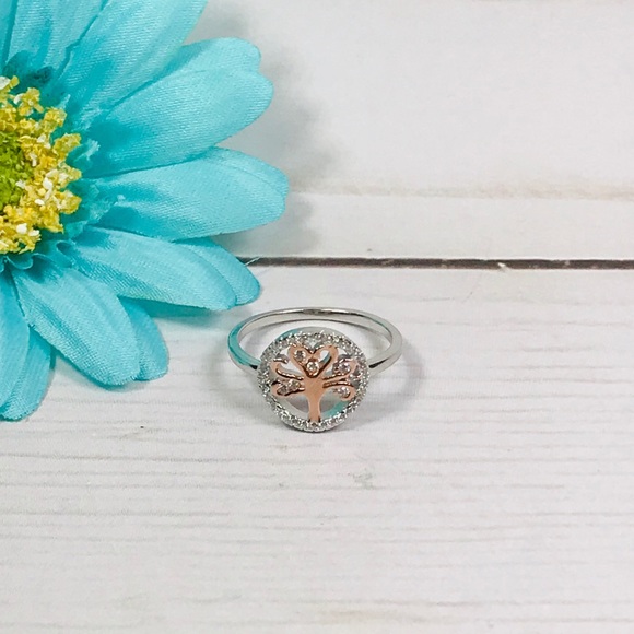 Sterling Silver Tree of Life Ring Rose Gold Plate - Picture 5 of 8